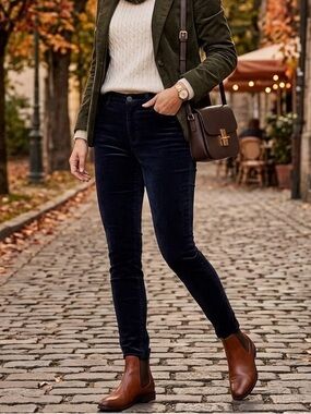AG Adriano Goldschmied "The Legging" Velvet Skinny Pants in Navy Blue - Size 29R